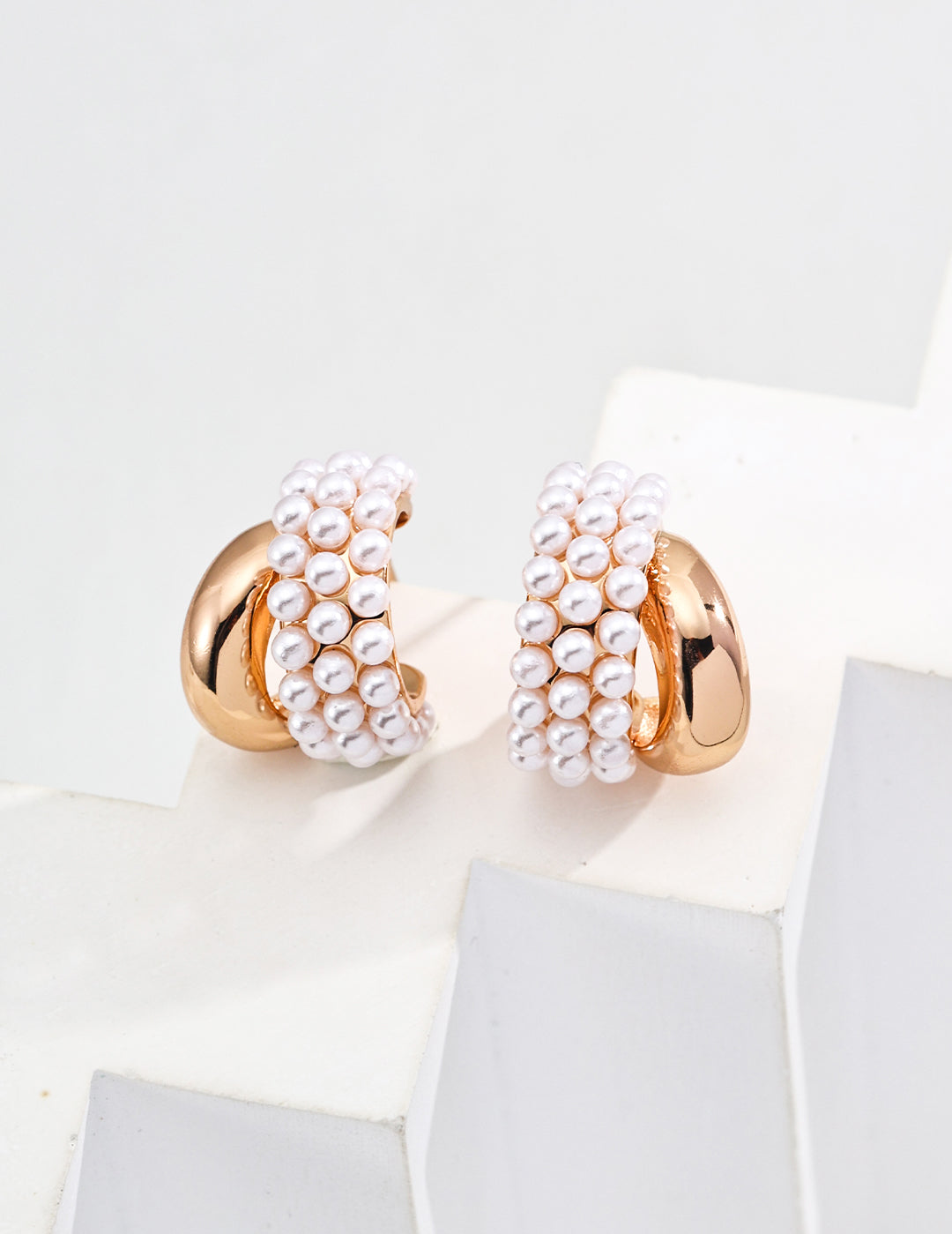C-shaped Artificial Pearl Earrings-Gembea Jewelry