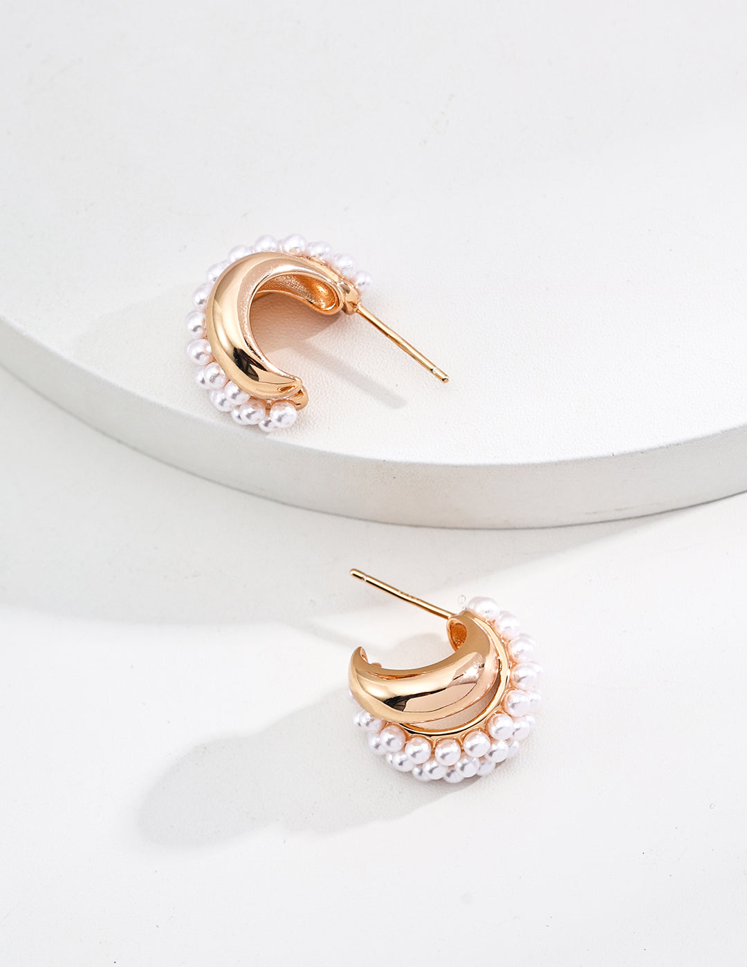 C-shaped Artificial Pearl Earrings-Gembea Jewelry