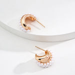 C-shaped Artificial Pearl Earrings-Gembea Jewelry