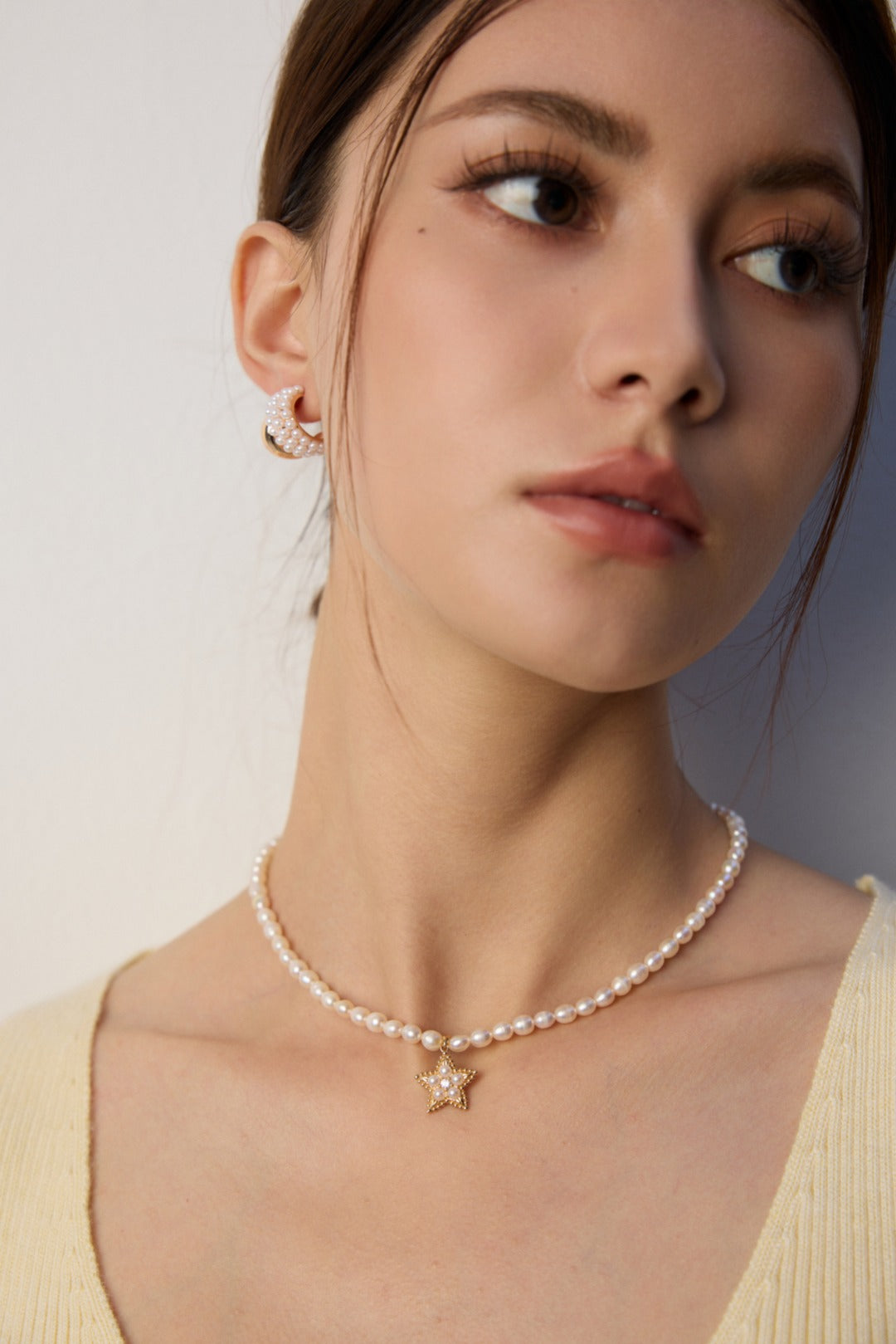 C-shaped Artificial Pearl Earrings-Gembea Jewelry