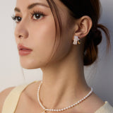 C-shaped Artificial Pearl Earrings-Gembea Jewelry