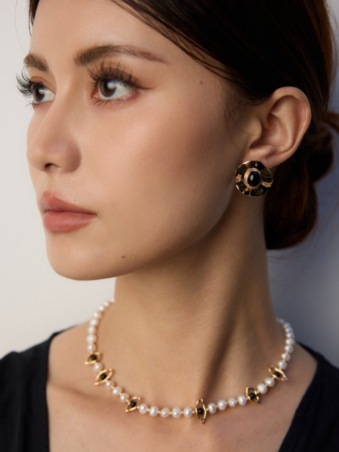 Eyes Shaped Black Agate Pearl Necklace Gembea Jewelry