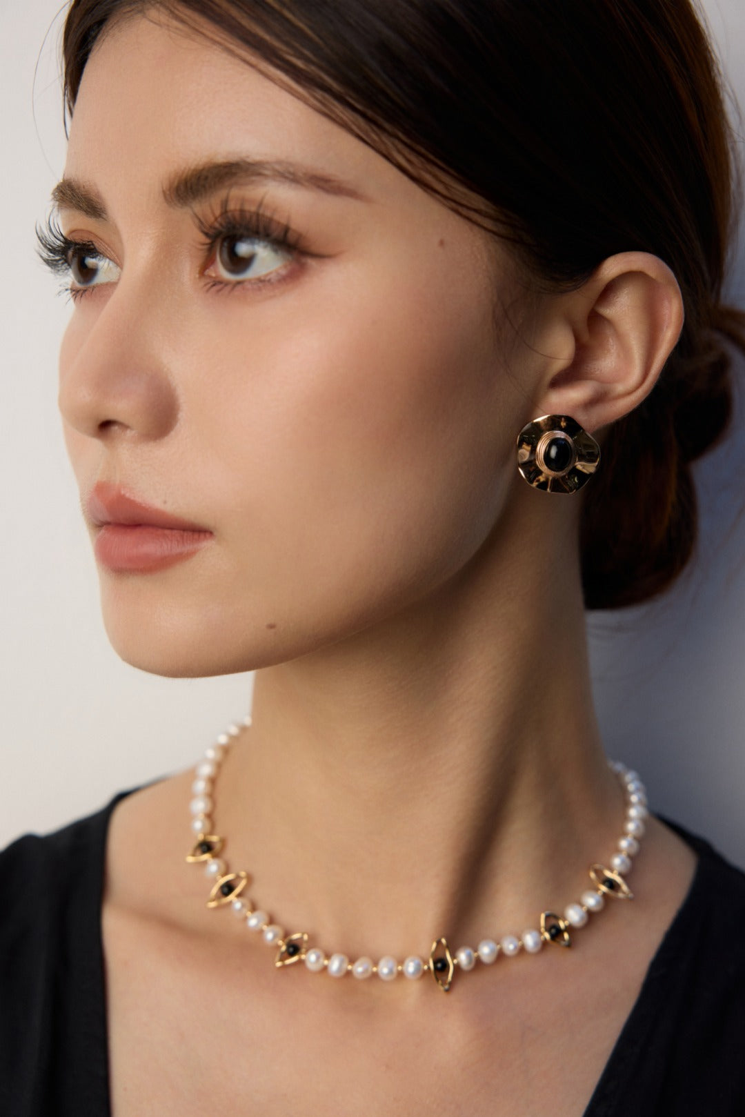 Eyes Shaped Black Agate Pearl Necklace Gembea Jewelry