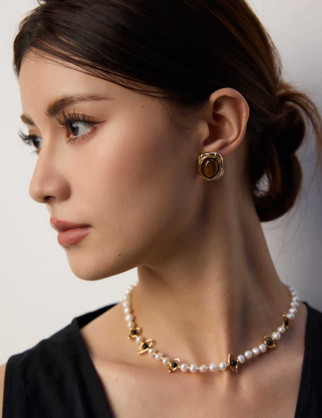 Eyes Shaped Black Agate Pearl Necklace Gembea Jewelry