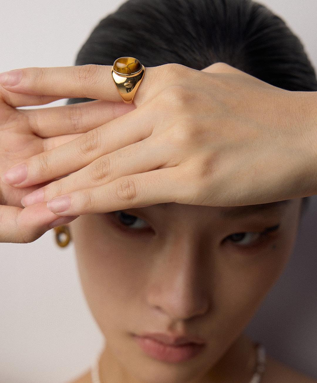 Wide Tiger's Eye Gold Ring-Gembea Jewelry