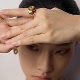 Wide Tiger's Eye Gold Ring-Gembea Jewelry