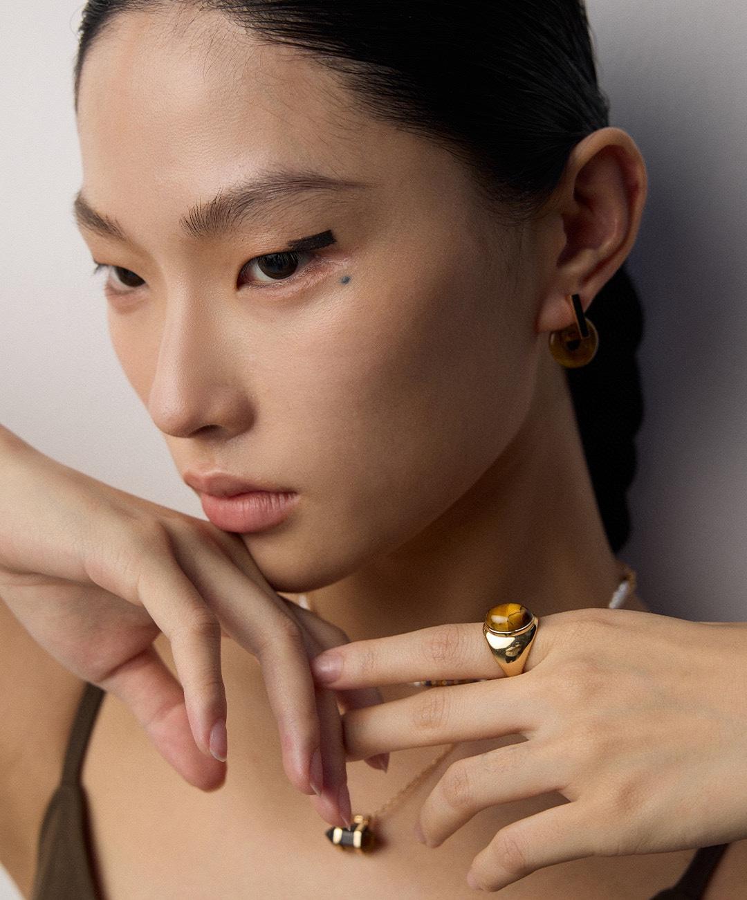 Wide Tiger's Eye Gold Ring-Gembea Jewelry