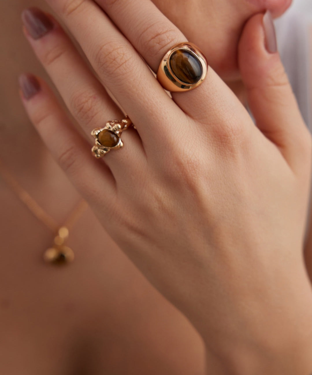 Wide Tiger's Eye Gold Ring-Gembea Jewelry
