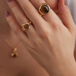 Wide Tiger's Eye Gold Ring-Gembea Jewelry