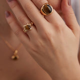 Wide Tiger's Eye Gold Ring-Gembea Jewelry