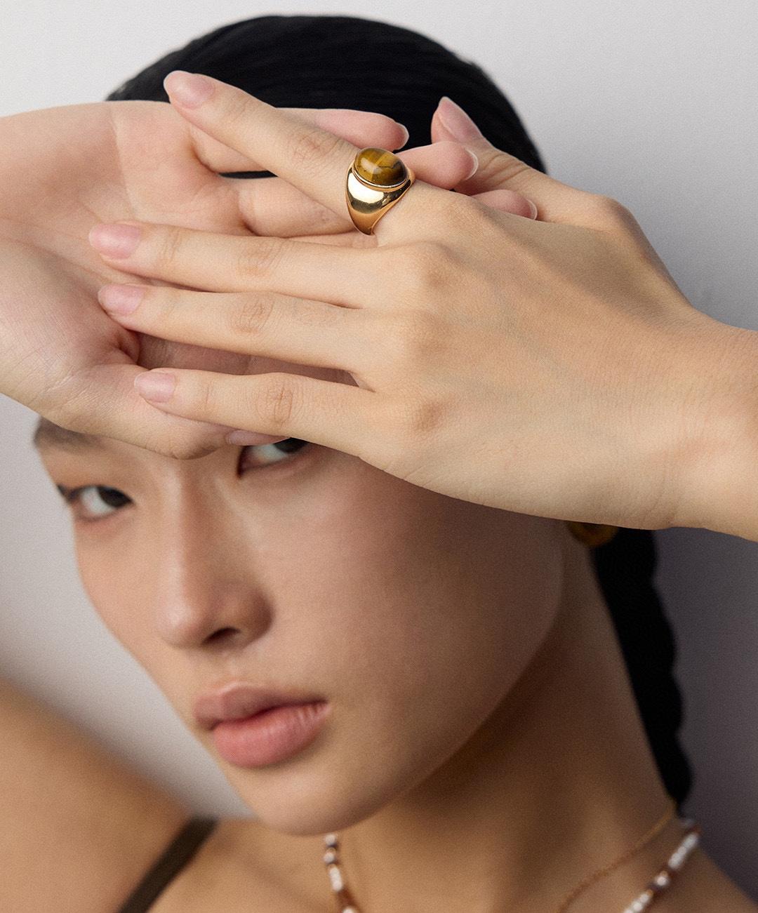 Wide Tiger's Eye Gold Ring-Gembea Jewelry