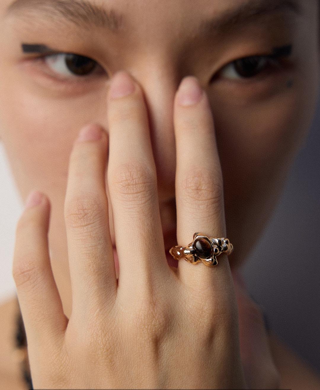 Tiger's Eye Stone Open Ring-Gembea Jewelry