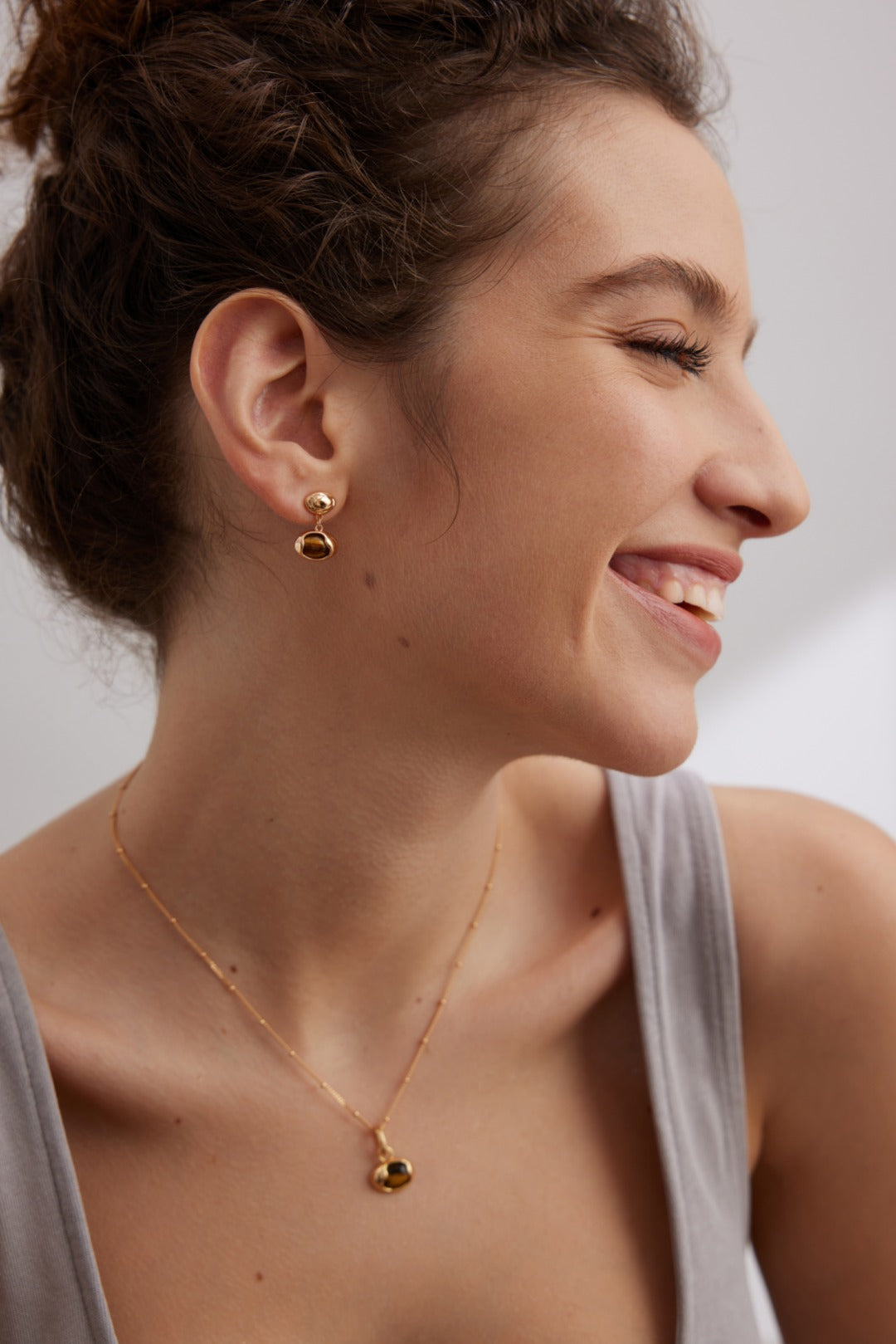 Tiger's Eye Stone Drop Earrings-Gembea Jewelry