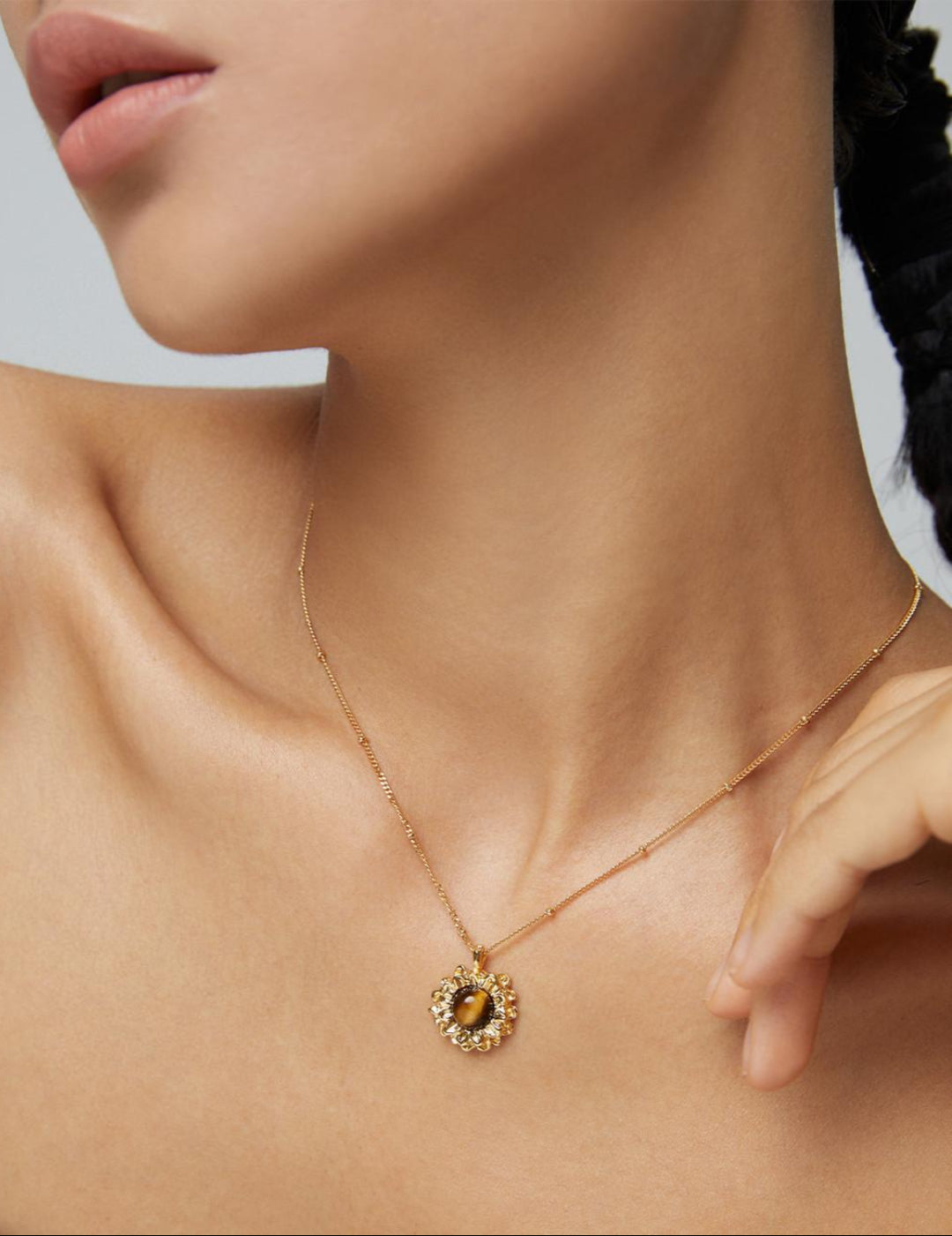 Sunflower Tiger's Eye Stone Necklace-Gembea Jewelry