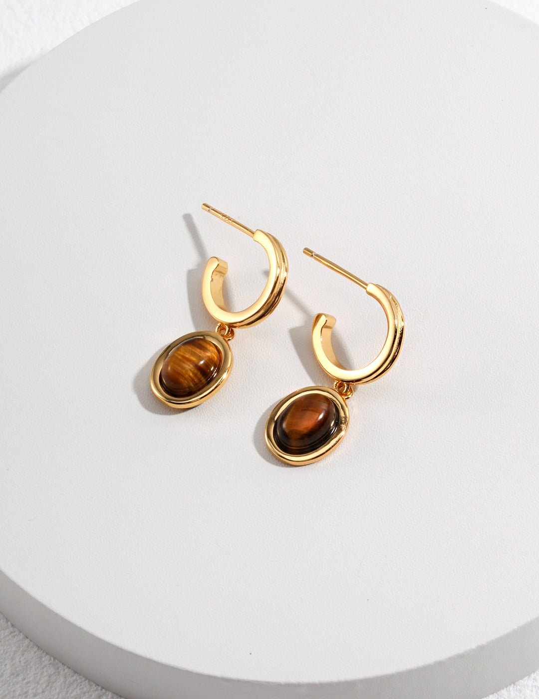 Tiger's Eye Stone Hoop Drop Earrings-Gembea Jewelry