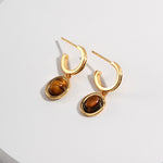 Tiger's Eye Stone Hoop Drop Earrings-Gembea Jewelry