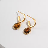 Tiger's Eye Stone Hoop Drop Earrings-Gembea Jewelry
