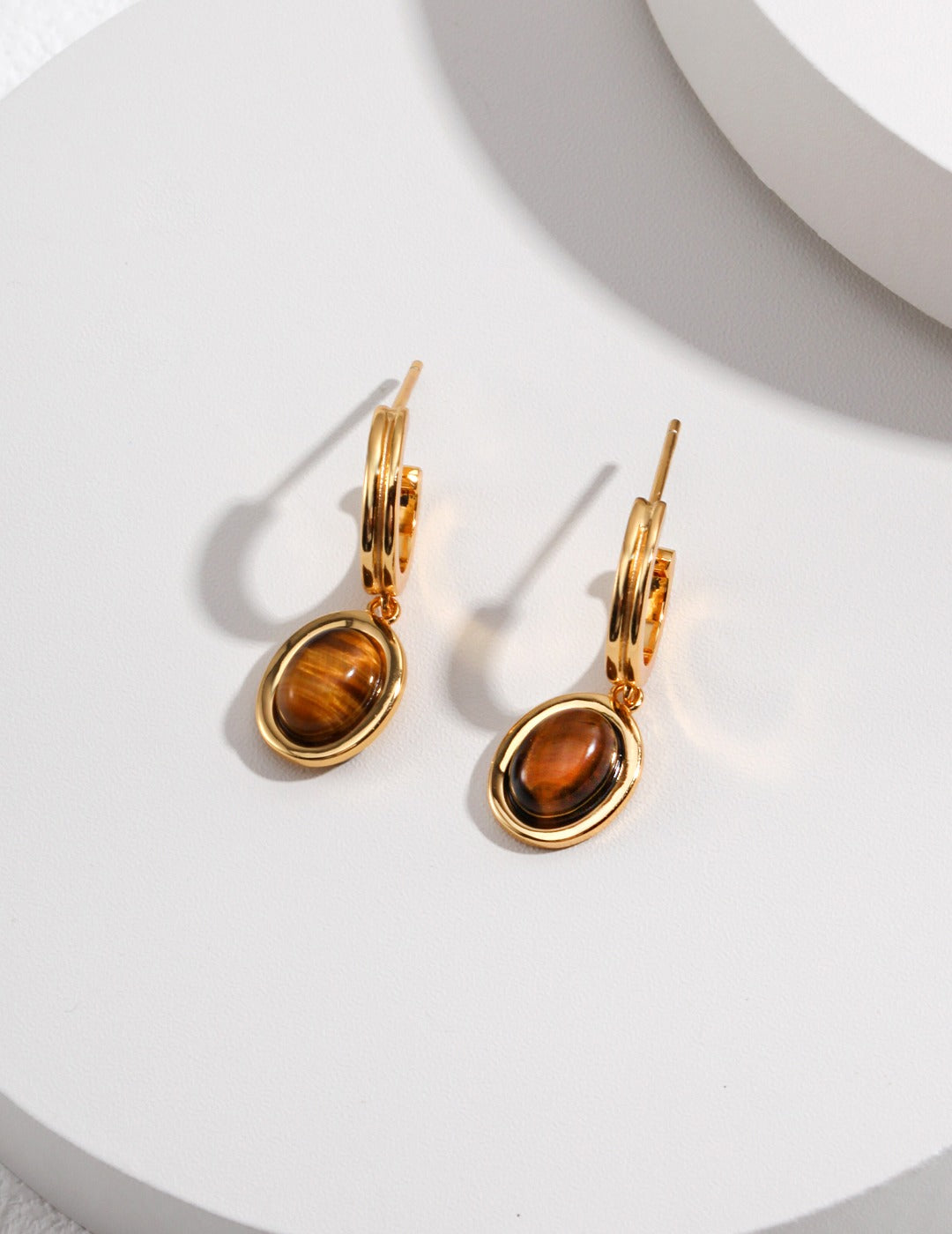 Tiger's Eye Stone Hoop Drop Earrings-Gembea Jewelry