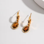 Tiger's Eye Stone Hoop Drop Earrings-Gembea Jewelry
