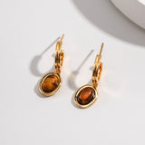 Tiger's Eye Stone Hoop Drop Earrings-Gembea Jewelry