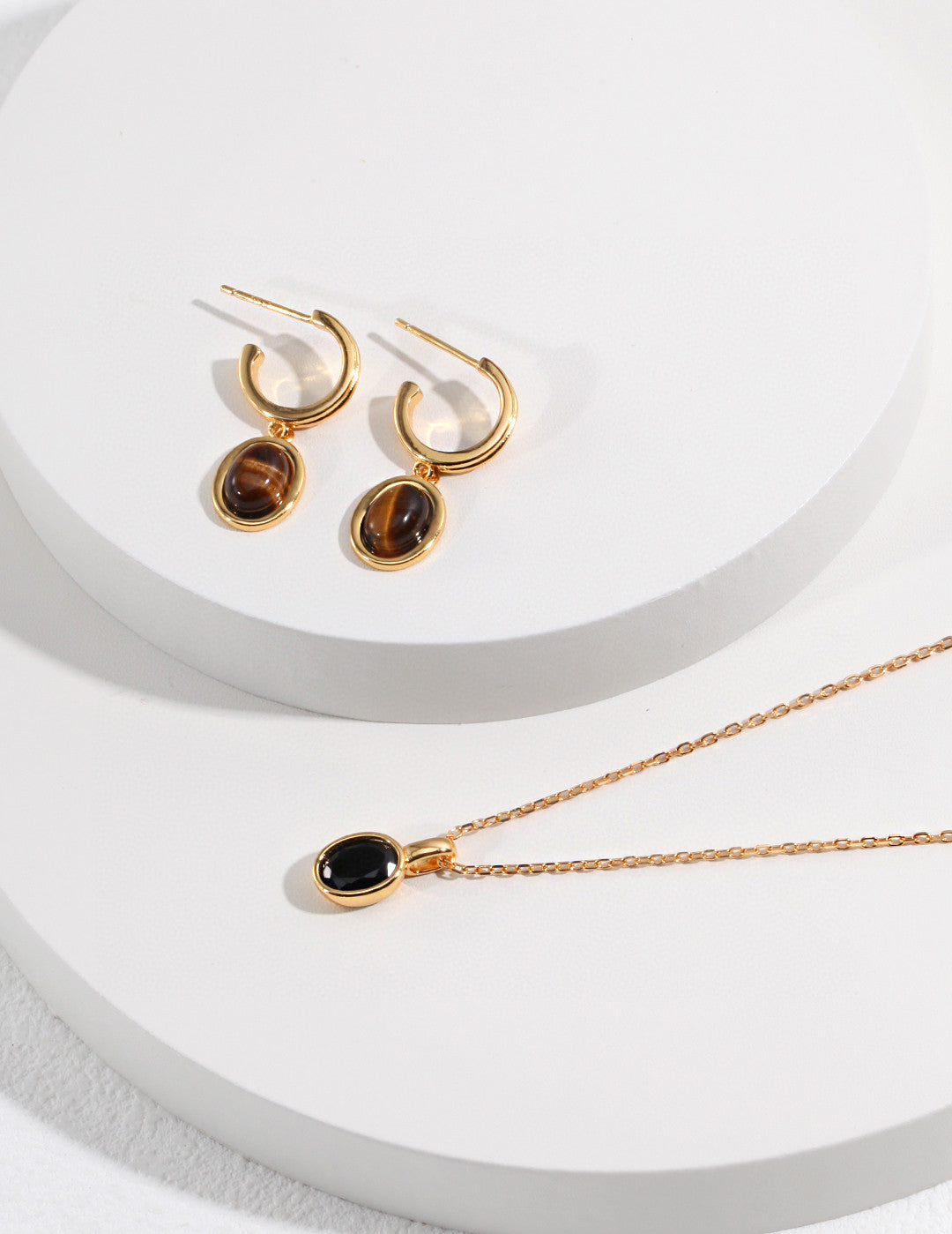 Tiger's Eye Stone Hoop Drop Earrings-Gembea Jewelry