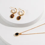 Tiger's Eye Stone Hoop Drop Earrings-Gembea Jewelry