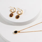 Tiger's Eye Stone Hoop Drop Earrings-Gembea Jewelry
