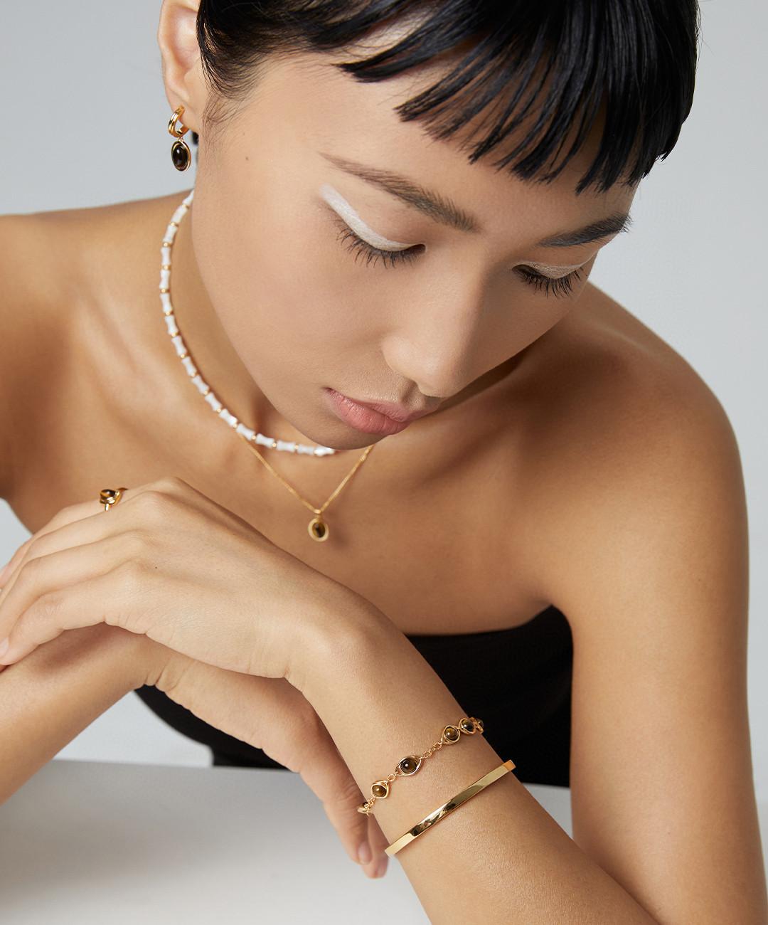 Tiger's Eye Stone Hoop Drop Earrings-Gembea Jewelry