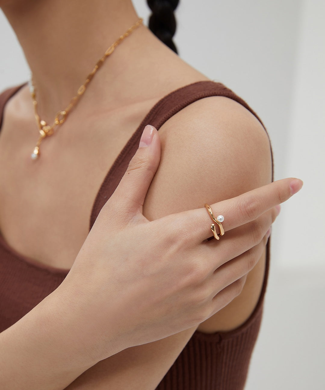 Minimalist Freshwater Pearl Open Ring-Gembea Jewelry
