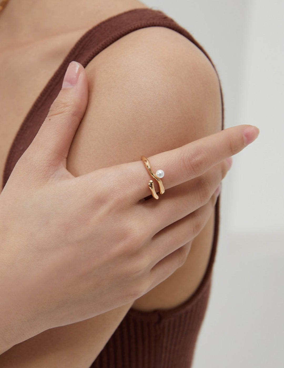 Minimalist Freshwater Pearl Open Ring-Gembea Jewelry