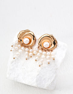 Shell Freshwater Pearl Tassel Earrings-Gembea Jewelry