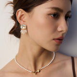 Shell Freshwater Pearl Tassel Earrings-Gembea Jewelry
