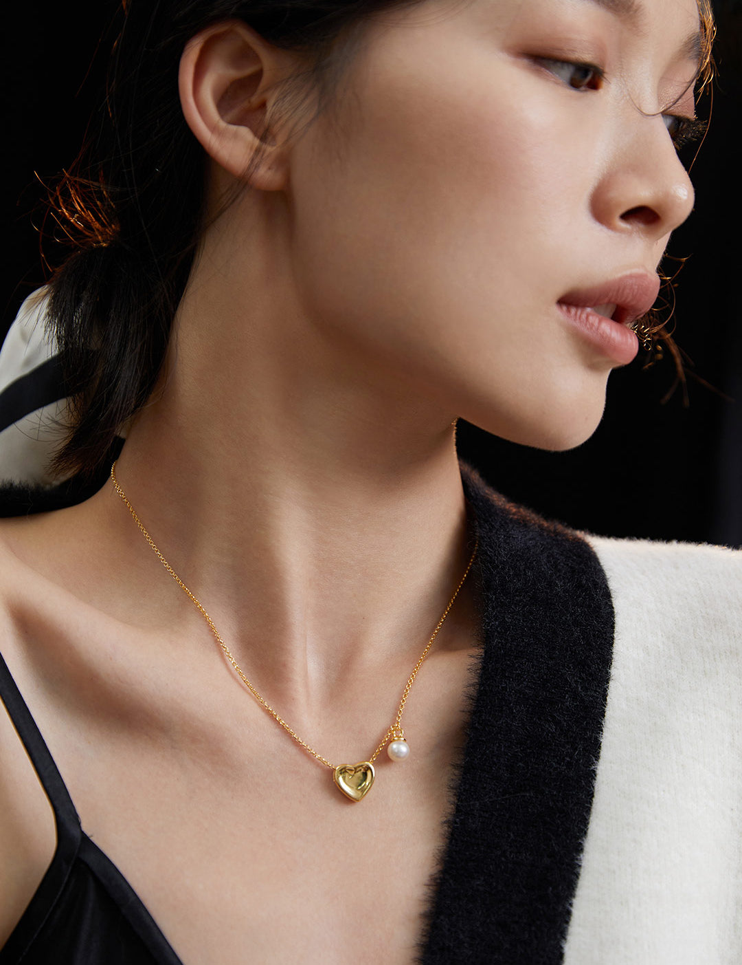 Heart-shaped Pendant Pearl Chain Necklace