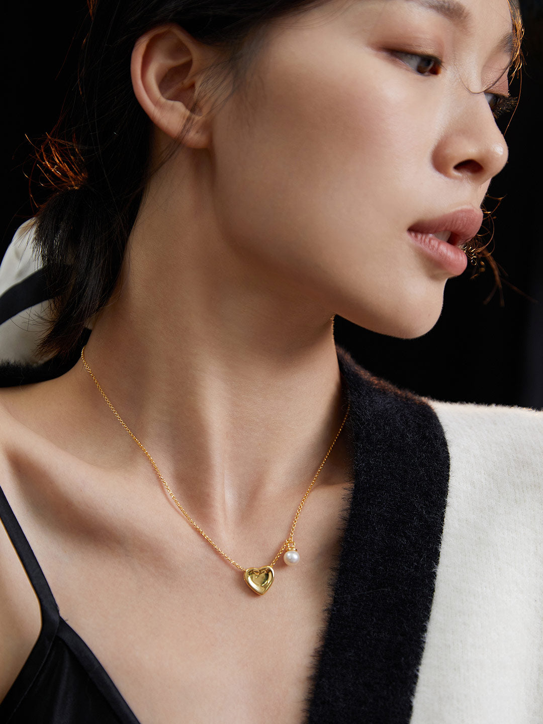 Heart-shaped Pendant Pearl Chain Necklace