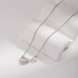 Heart-shaped Pendant Pearl Chain Necklace-Gembea Jewelry