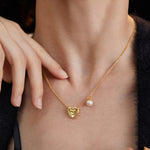 Heart-shaped Pendant Pearl Chain Necklace-Gembea Jewelry