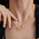 Heart-shaped Pendant Pearl Chain Necklace-Gembea Jewelry