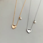 Heart-shaped Pendant Pearl Chain Necklace-Gembea Jewelry