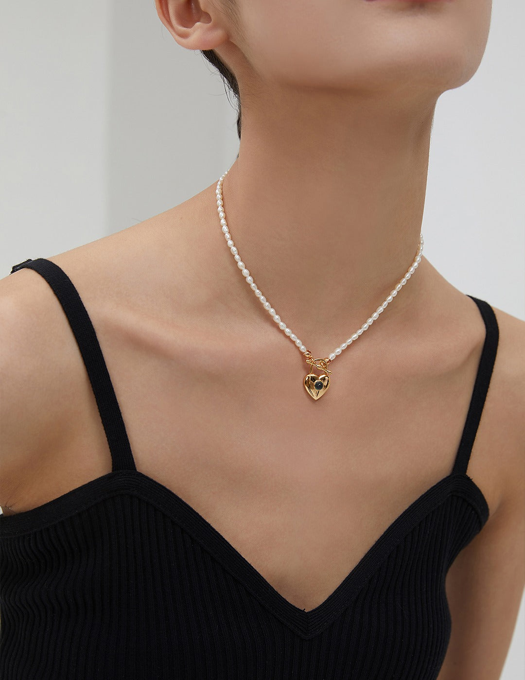 OT Buckle Heart Rice Pearl Necklace-Gembea Jewelry