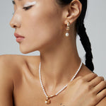 Minimalist Freshwater Pearl Hoop Earrings-Gembea jewelry