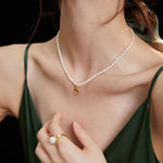 Queen Gold Pendant Rice Pearl Necklace-Gembea Jewelry