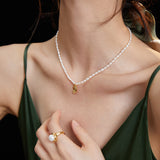 Queen Gold Pendant Rice Pearl Necklace-Gembea Jewelry