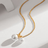 Gold Chain Pearl Pendant Necklace-Gembea Jewelry